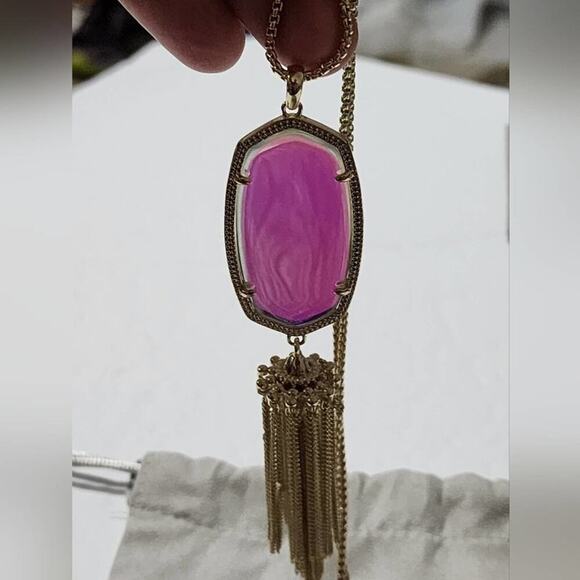 Kendra Scott Rayne Gold Long Pendant Necklace in Dichroic Glass new!! - Picture 4 of 16